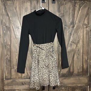 SHEIN Black and Leopard Long Sleeve Dress
